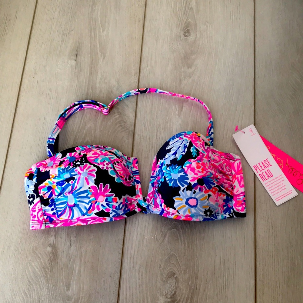Lilly Pulitzer Niall Bikini Top high tide navy turtle amazement strapless/strap